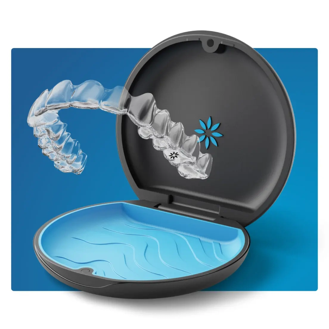 Clear Invisalign aligners with carrying case